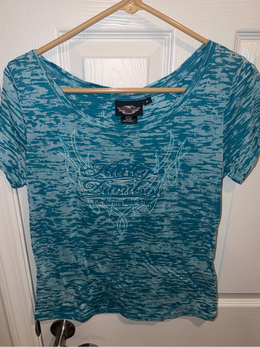 Vintage Harley-Davidson Burnout Tee Y2K Turquoise